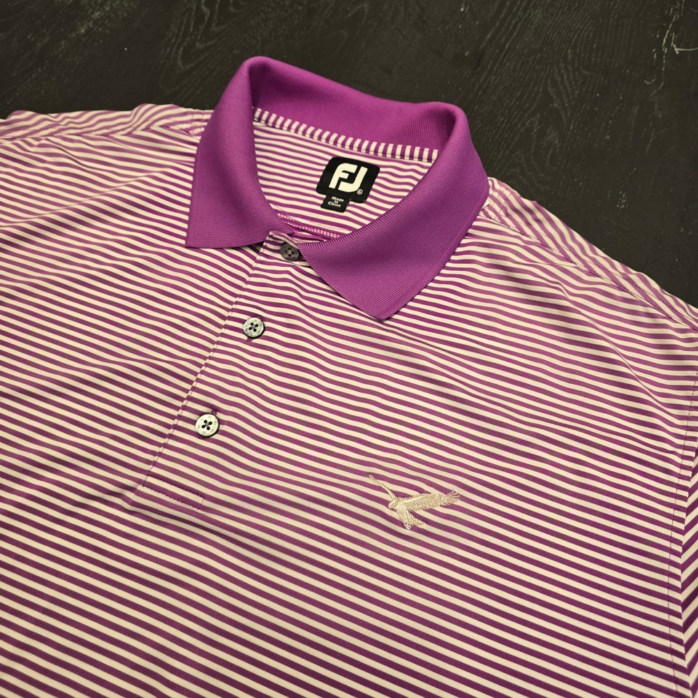 FootJoy Mens XL Purple White Striped Golf Polo Shirt Short Sleeve FJ Logo